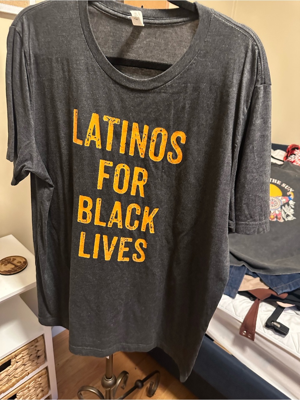 Latinos For Black Lives Graphic Tee - Charcoal with Yellow Print